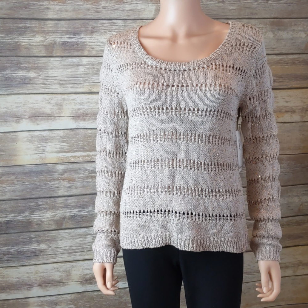 Splendid Tan Sequin Crew Neck Sweater NWT